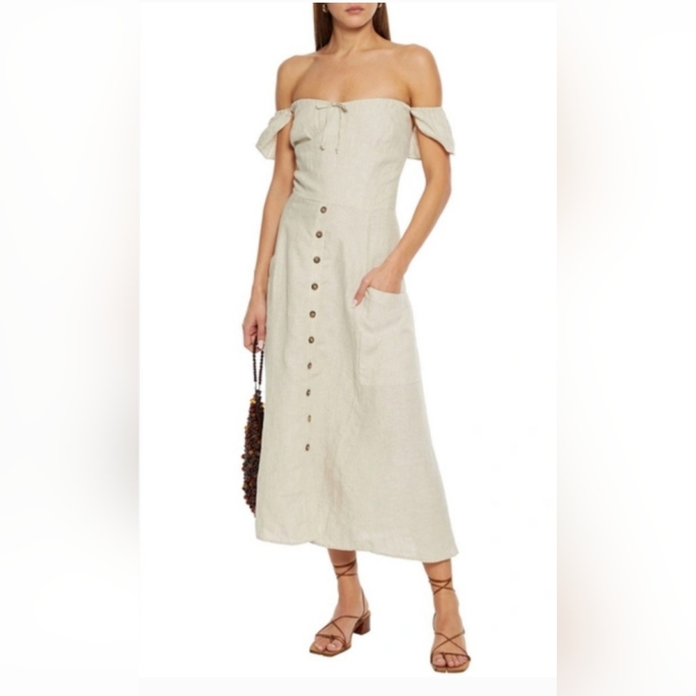 Reformation 100%  linen Francis midi dress in oatmeal color size 4